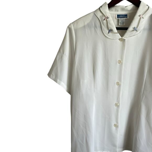 Vintage‎ Bryn Connelly Women Top 12 Ivory Embroider Collar Sheer Romantic Dainty - Picture 7 of 10